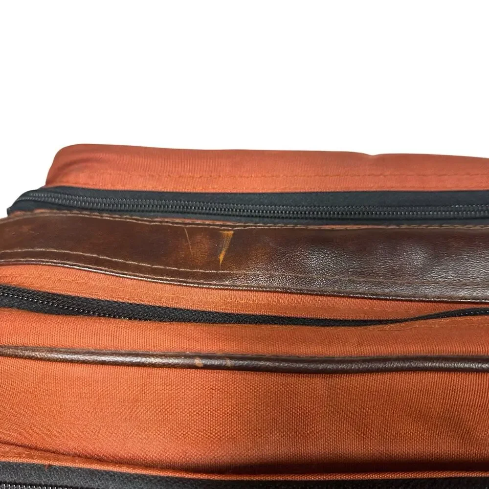 Vtg Camera Bag Orangish Brown Canvas Faux Leather Trim Padded Case Strap 12x7.5
